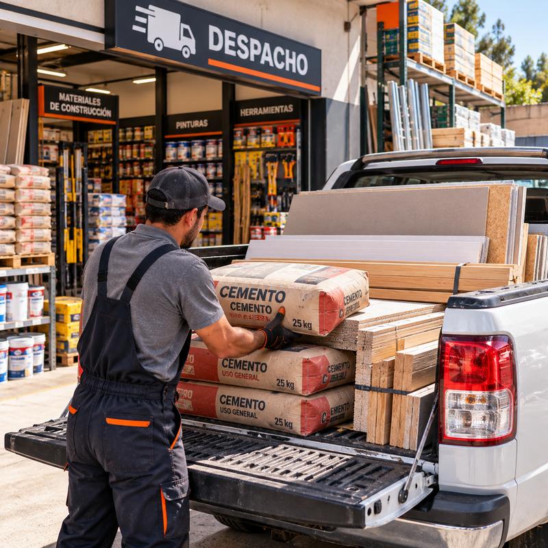 Trabajador cargando sacos de cemento en una camioneta
