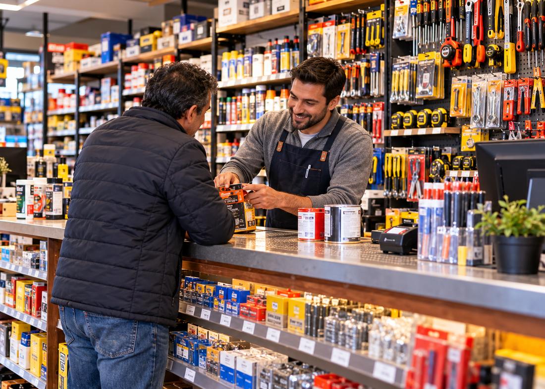 Vendedor atendiendo a un cliente en el mesón